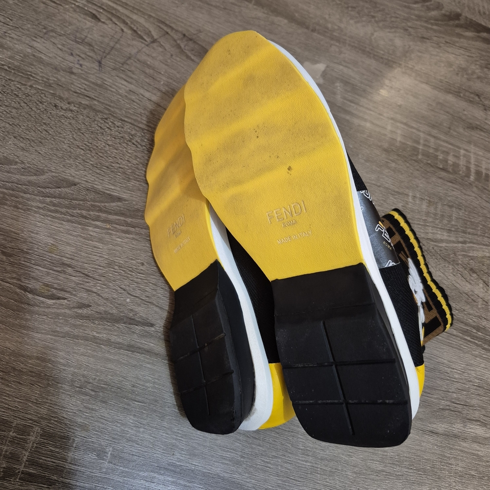 Fendi  Black, Yellow, and Brown Sock Boots - Picture 3 of 12